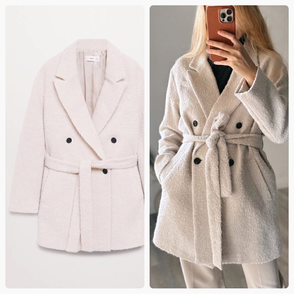 Mango Textured Wrap Belted Longline Jacket Coat